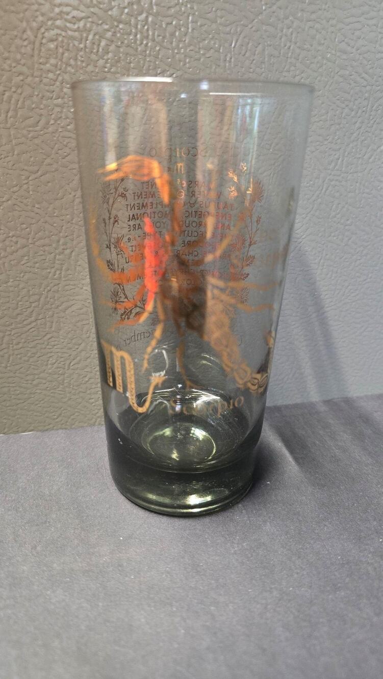 Vintage Zodiac Scorpio Tumbler Glass Gold Print Unmarked Astrology Barware